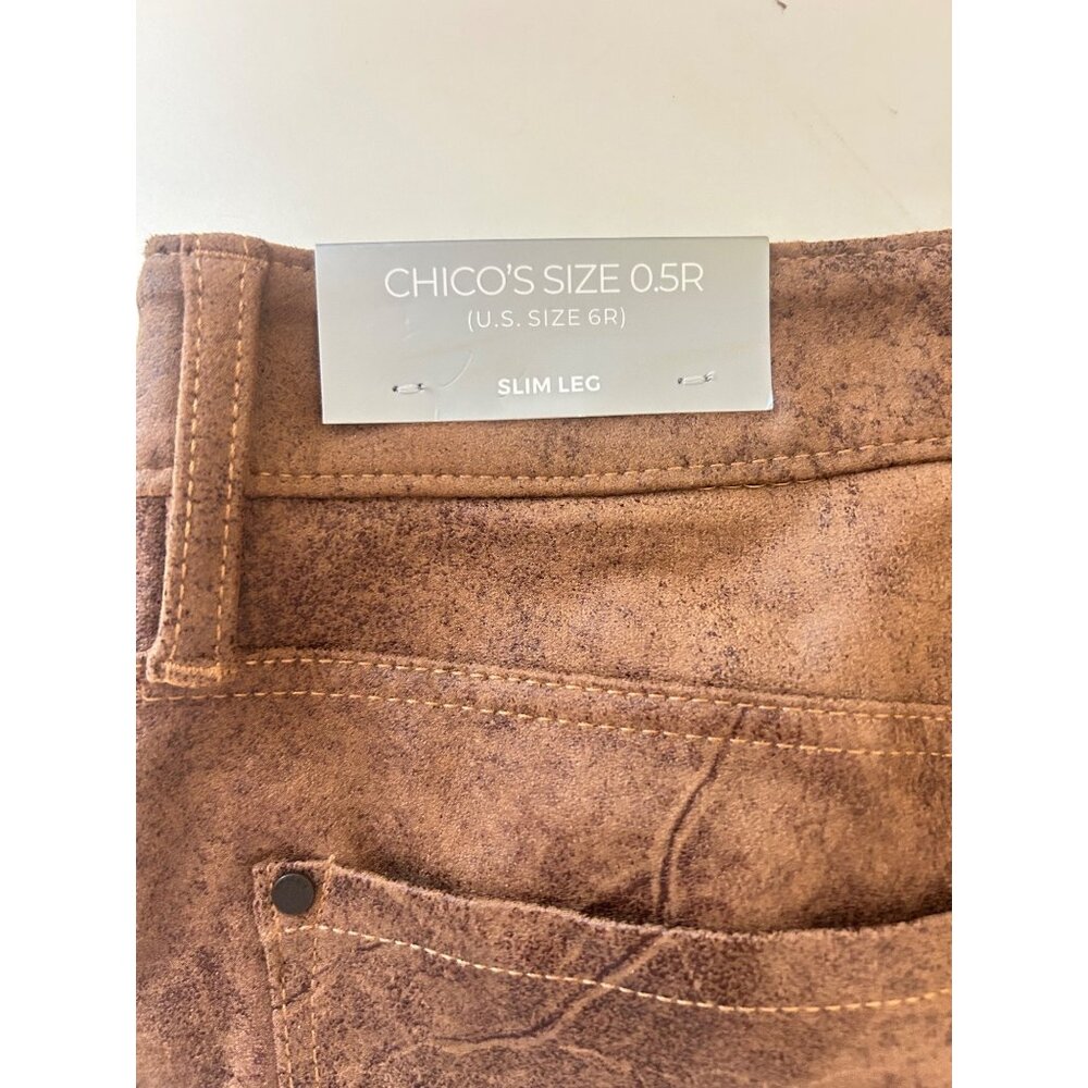 Chicos Brown Faux Suede Slim Leg Pants Size 0.5 R (US 6 R) NWT - Picture 3 of 5